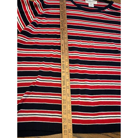 Vintage Pendleton Mercerized Cotton Stripe Tee Red white Navy-1X - Picture 4 of 5